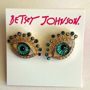 Betsey Johnson Blue Tonal Eye Gold Tone Earrings New